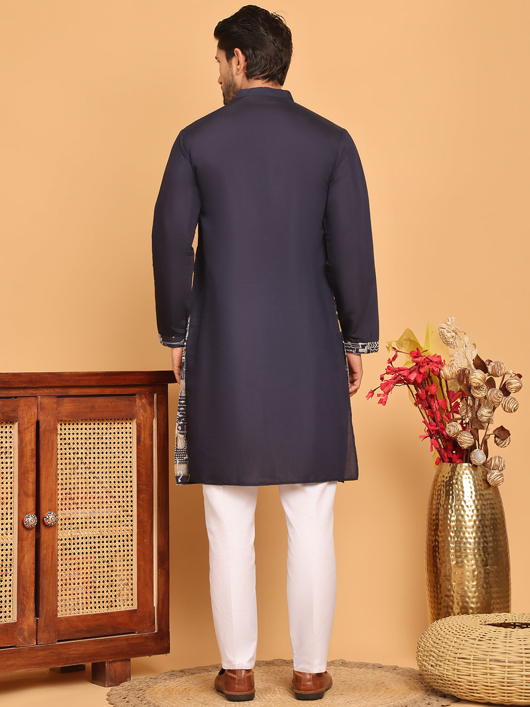 Navy Blue Embroidered Straight Kurta Set For Men ( JOKP P 5176 Navy )