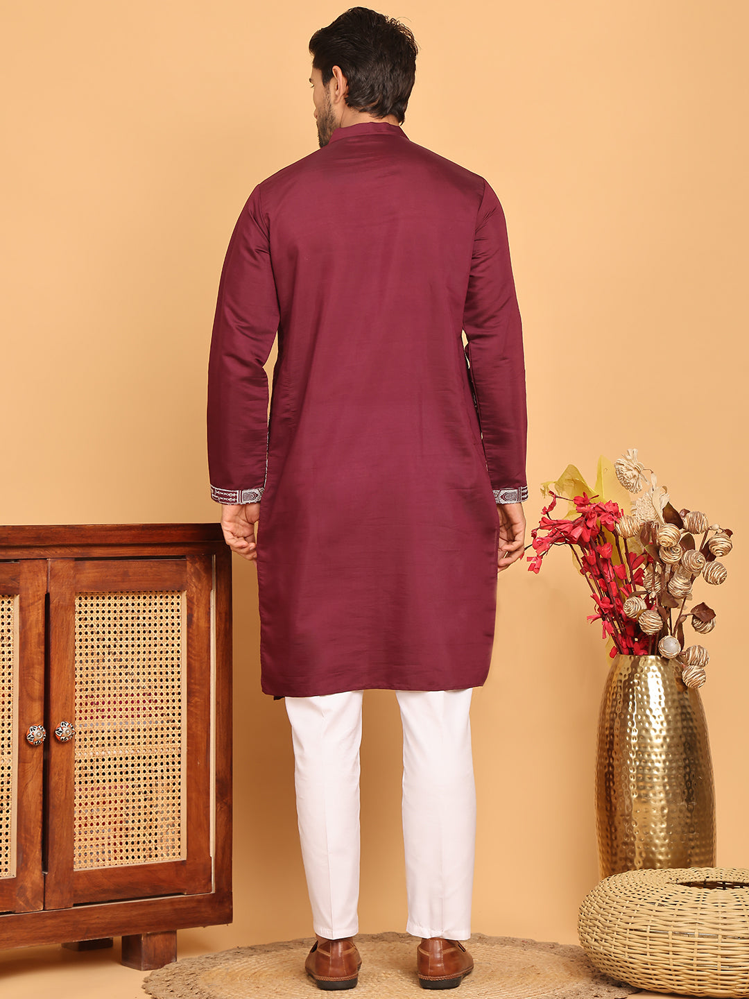 Purple Embroidered Straight Kurta Set For Men ( JOKP P 5176 Purple )