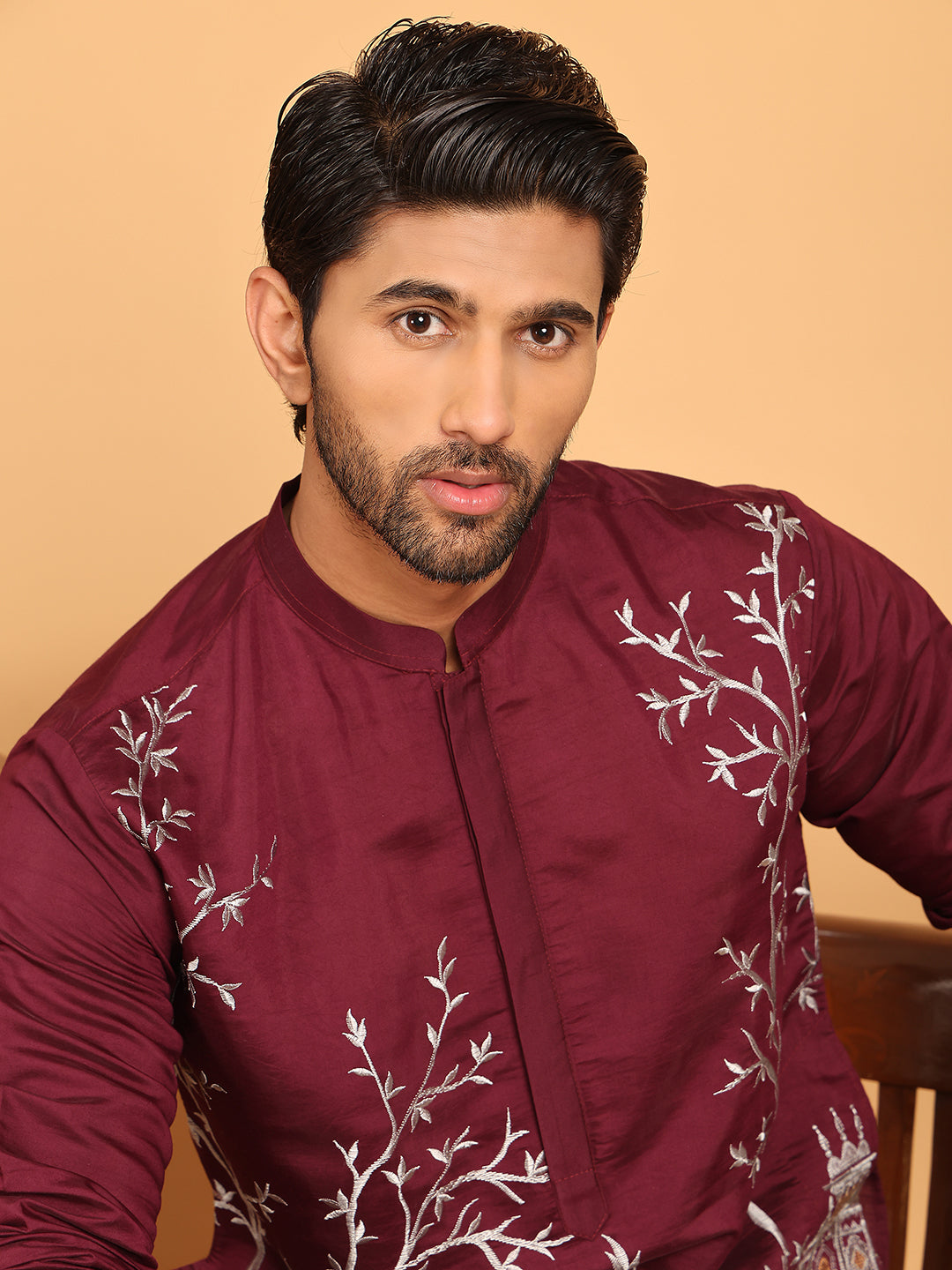 Purple Embroidered Straight Kurta Set For Men ( JOKP P 5176 Purple )