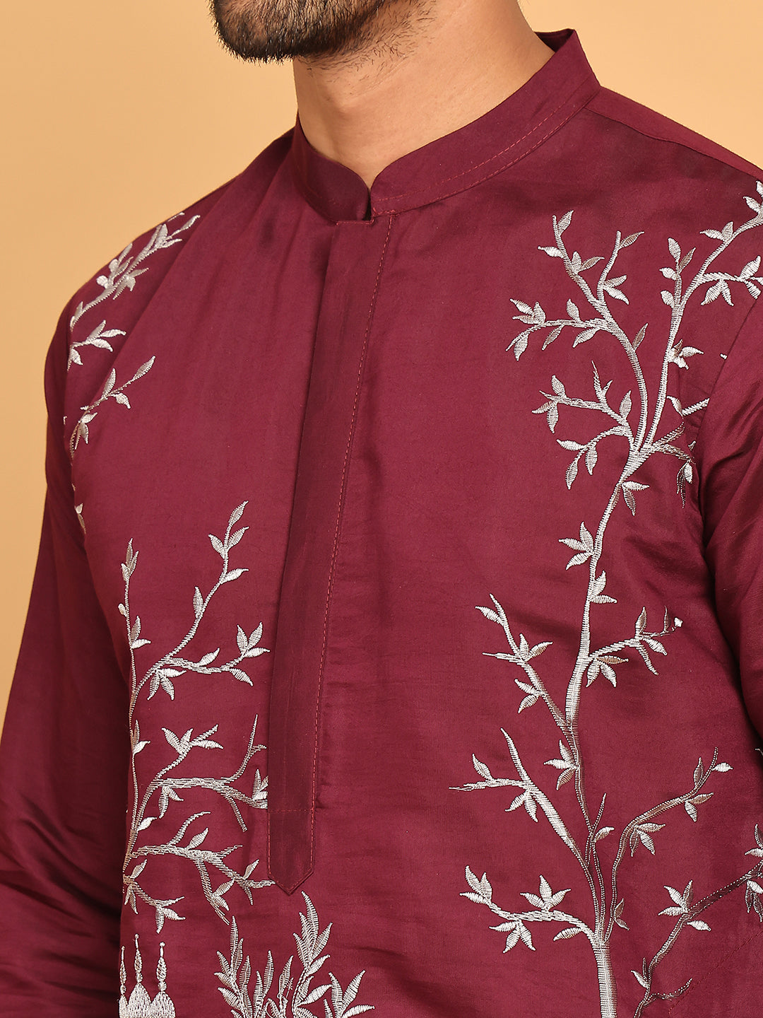 Purple Embroidered Straight Kurta Set For Men ( JOKP P 5176 Purple )
