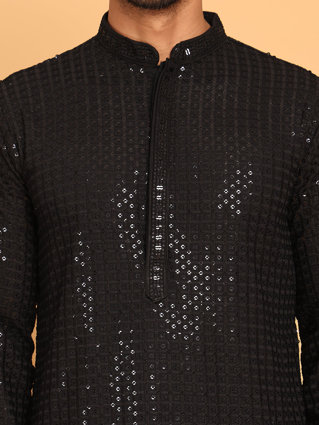 Embroidered & Sequence Kurta Pyjama for Men ( JOKP P 5177 Black )