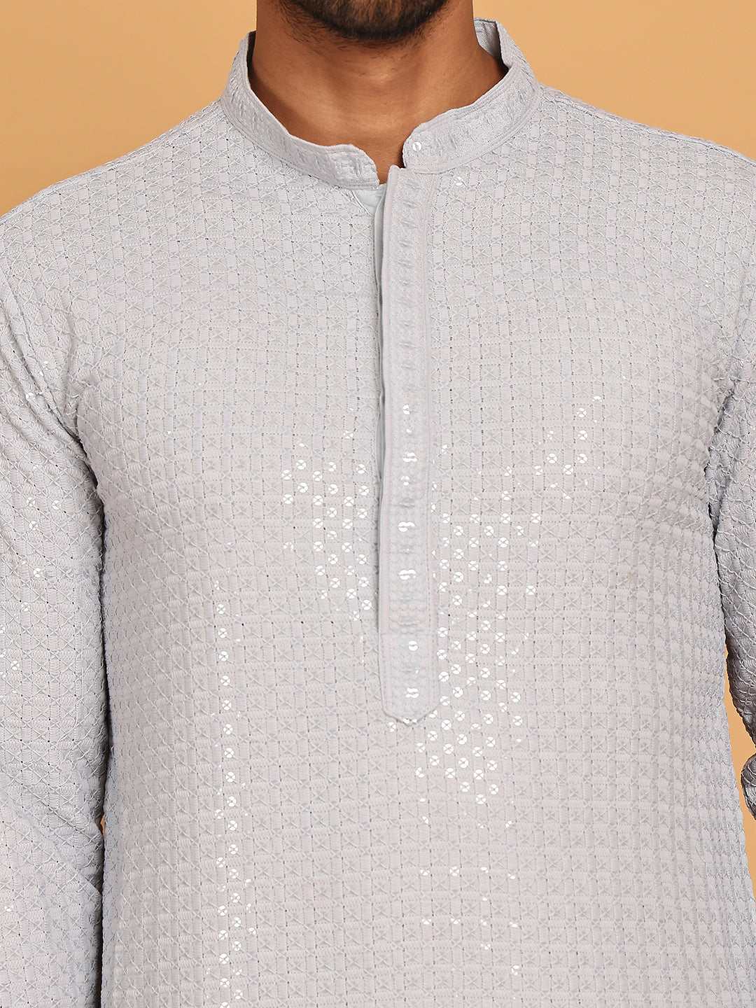 Embroidered & Sequence Kurta Pyjama for Men ( JOKP P 5177 Grey )