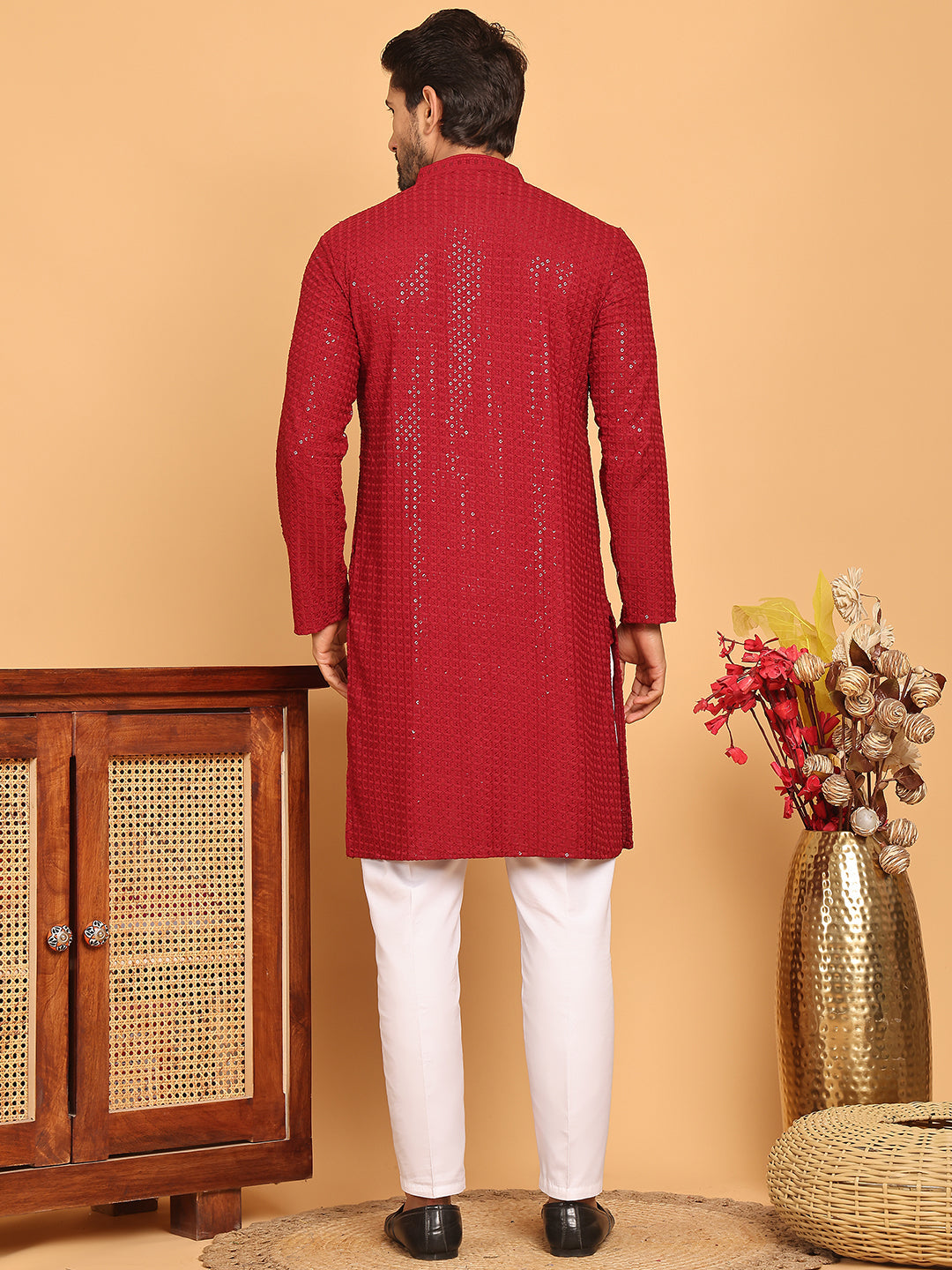 Embroidered & Sequence Kurta Pyjama for Men ( JOKP P 5177 Maroon )
