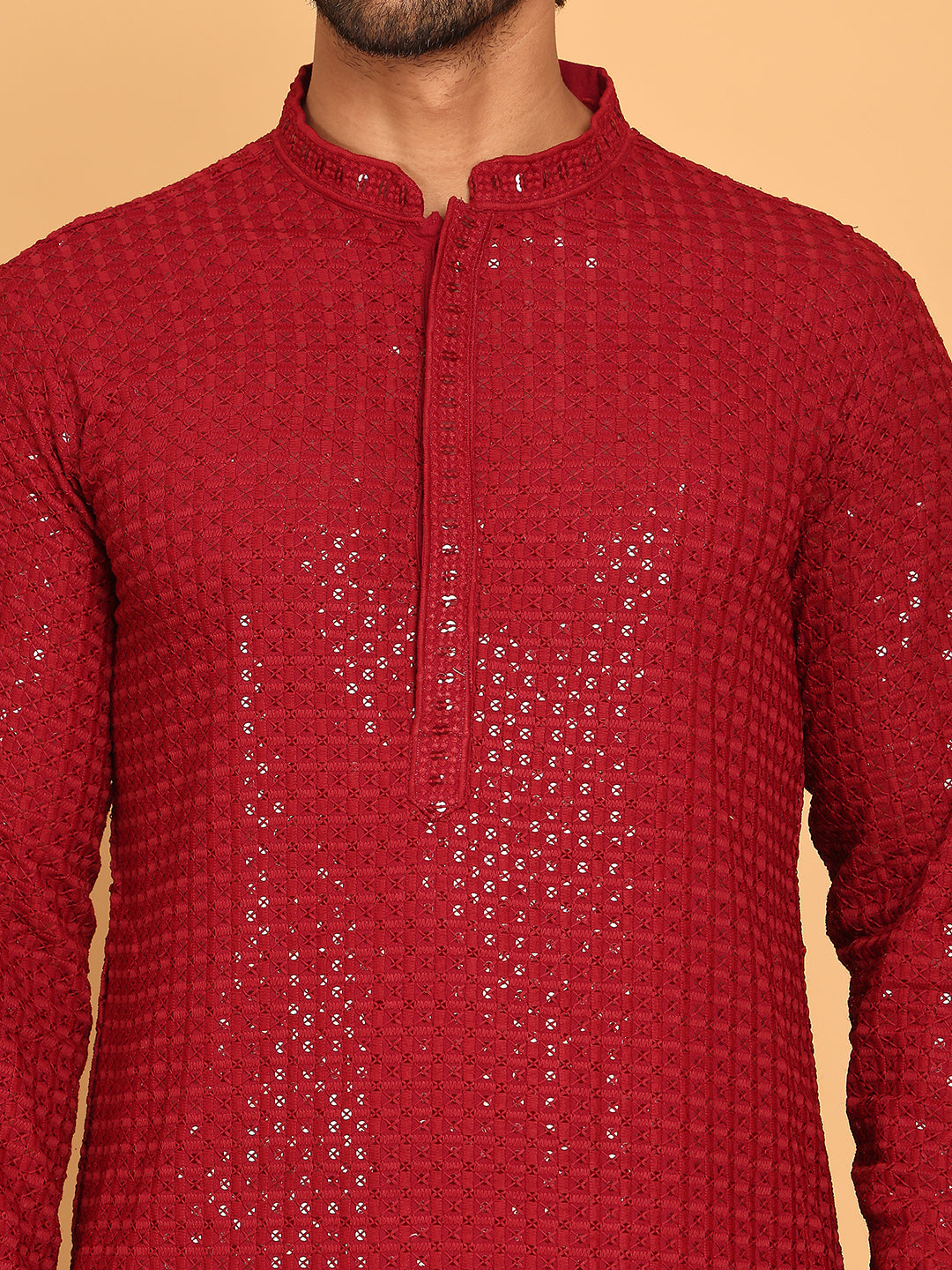 Embroidered & Sequence Kurta Pyjama for Men ( JOKP P 5177 Maroon )