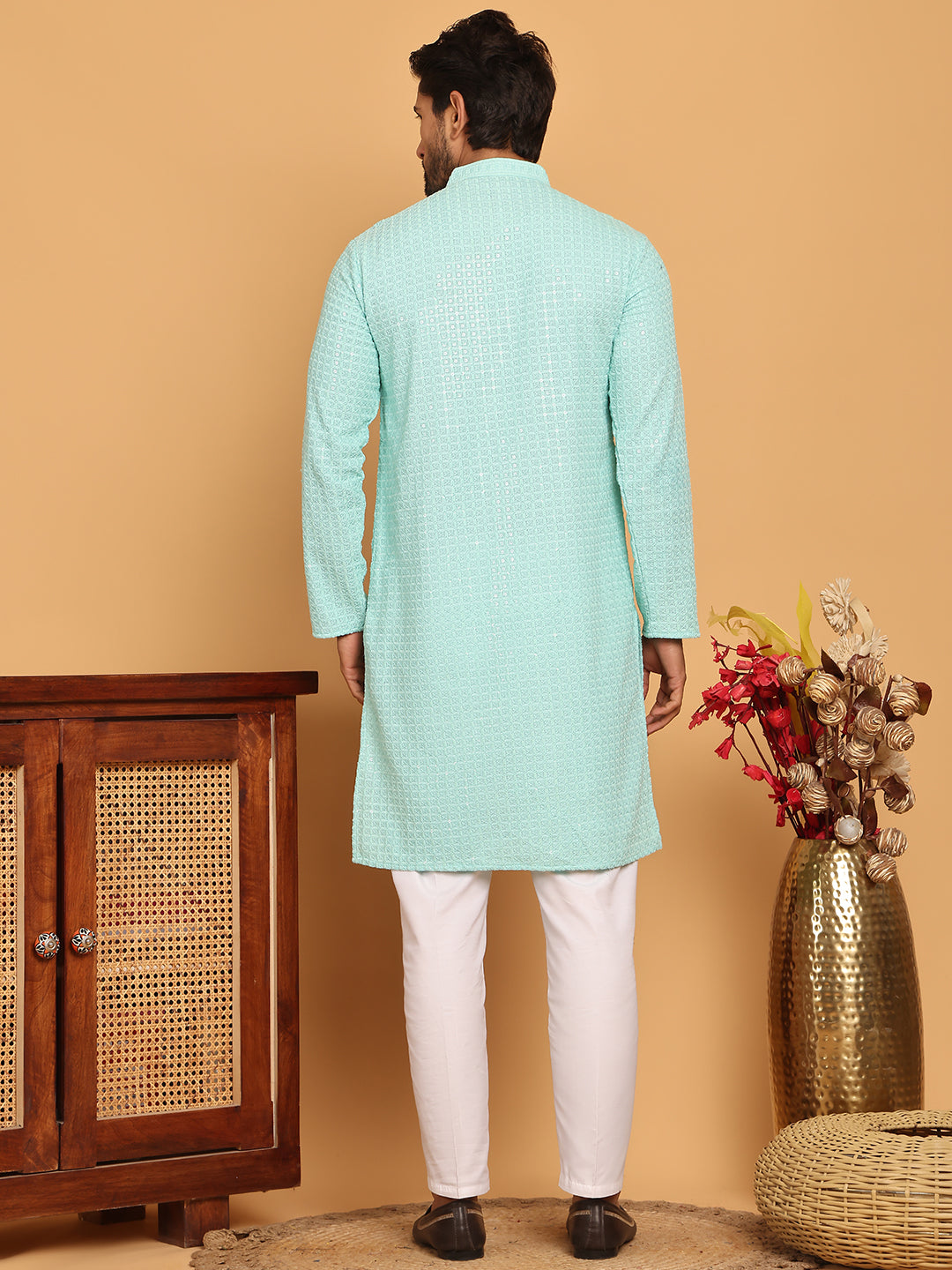 Embroidered & Sequence Kurta Pyjama for Men ( JOKP P 5177 Sky )