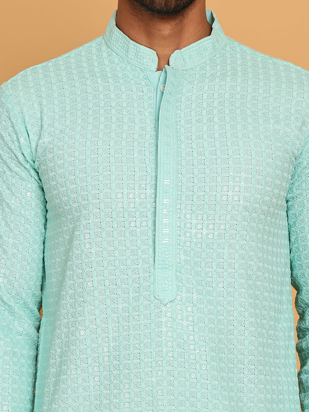 Embroidered & Sequence Kurta Pyjama for Men ( JOKP P 5177 Sky )