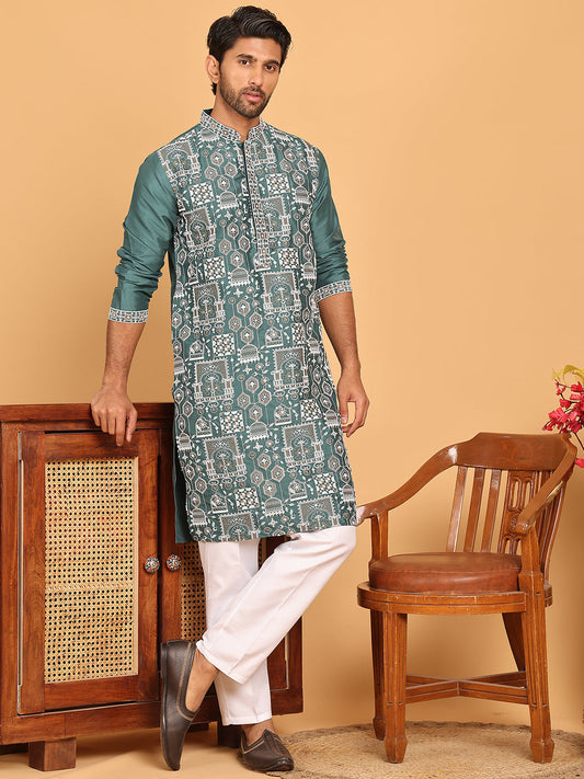 Embroidered Straight Kurta Set For Men ( JOKP P 5178 Green )
