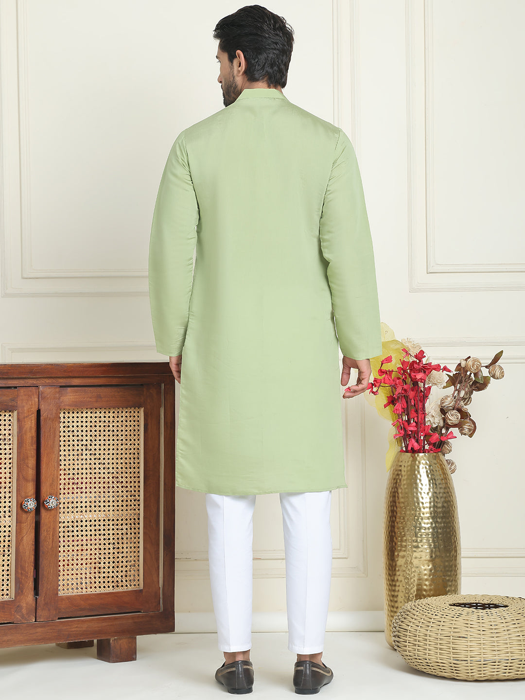 Embroidered Straight Kurta Pyjama Set ( JOKP P 5179 Pista )