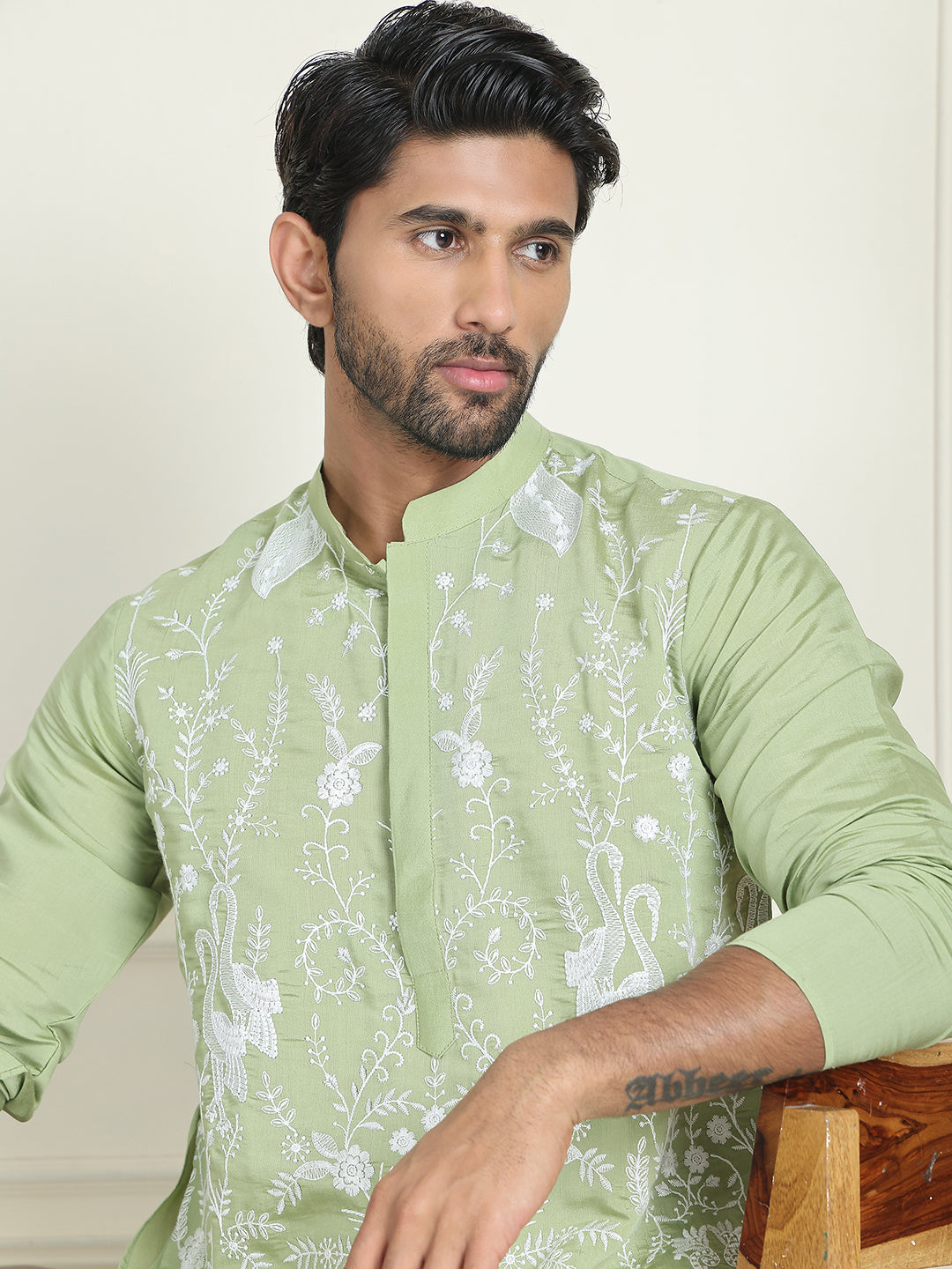 Embroidered Straight Kurta Pyjama Set ( JOKP P 5179 Pista )