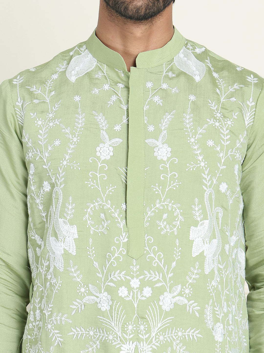 Embroidered Straight Kurta Pyjama Set ( JOKP P 5179 Pista )