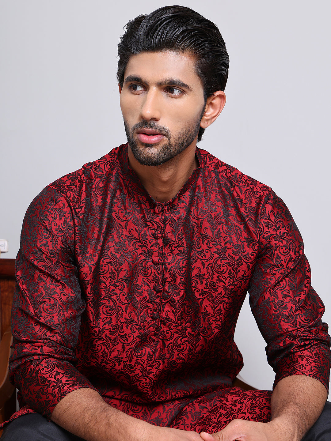 Men's Jacquard Kurta Payjama Sets ( NJOKP B-P 517Maroon )