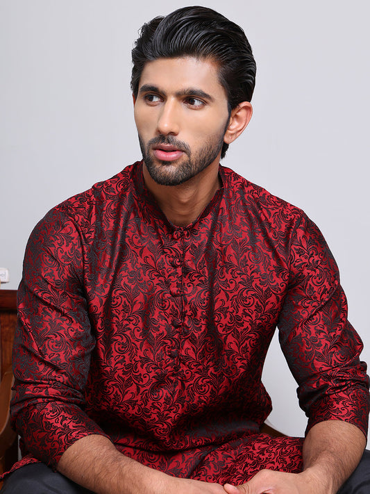 Men's Jacquard Kurta Payjama Sets ( NJOKP B-P 517Maroon )