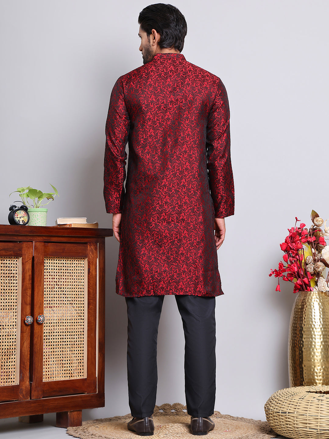 Men's Jacquard Kurta Payjama Sets ( NJOKP B-P 517Maroon )