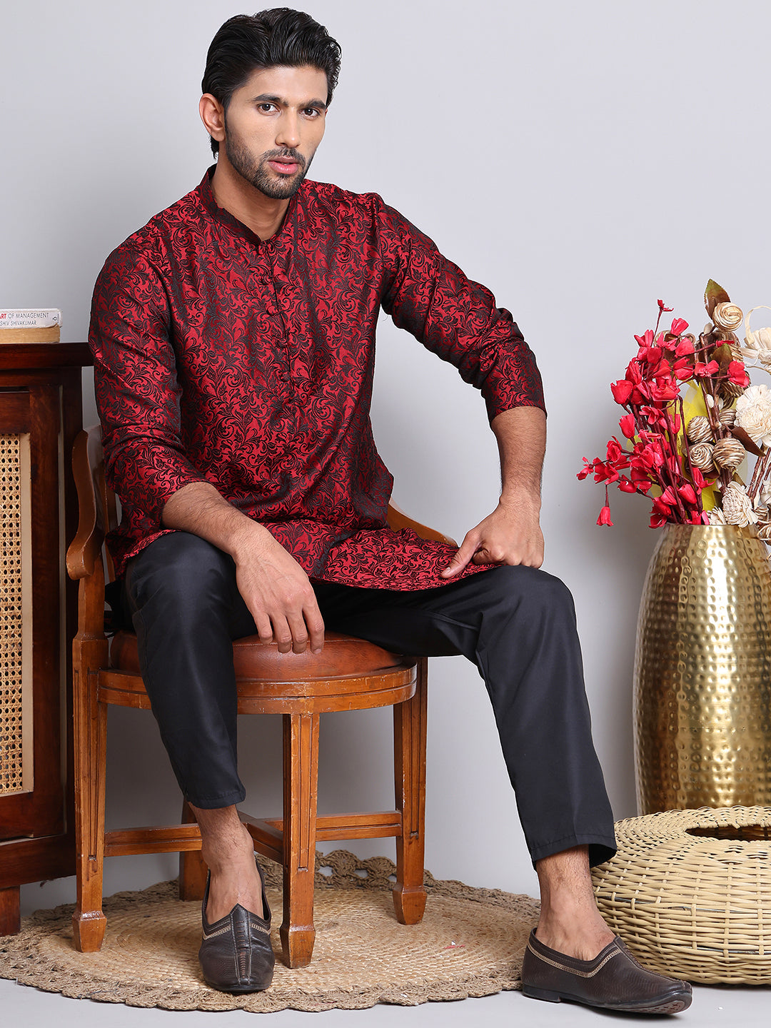 Men's Jacquard Kurta Payjama Sets ( NJOKP B-P 517Maroon )