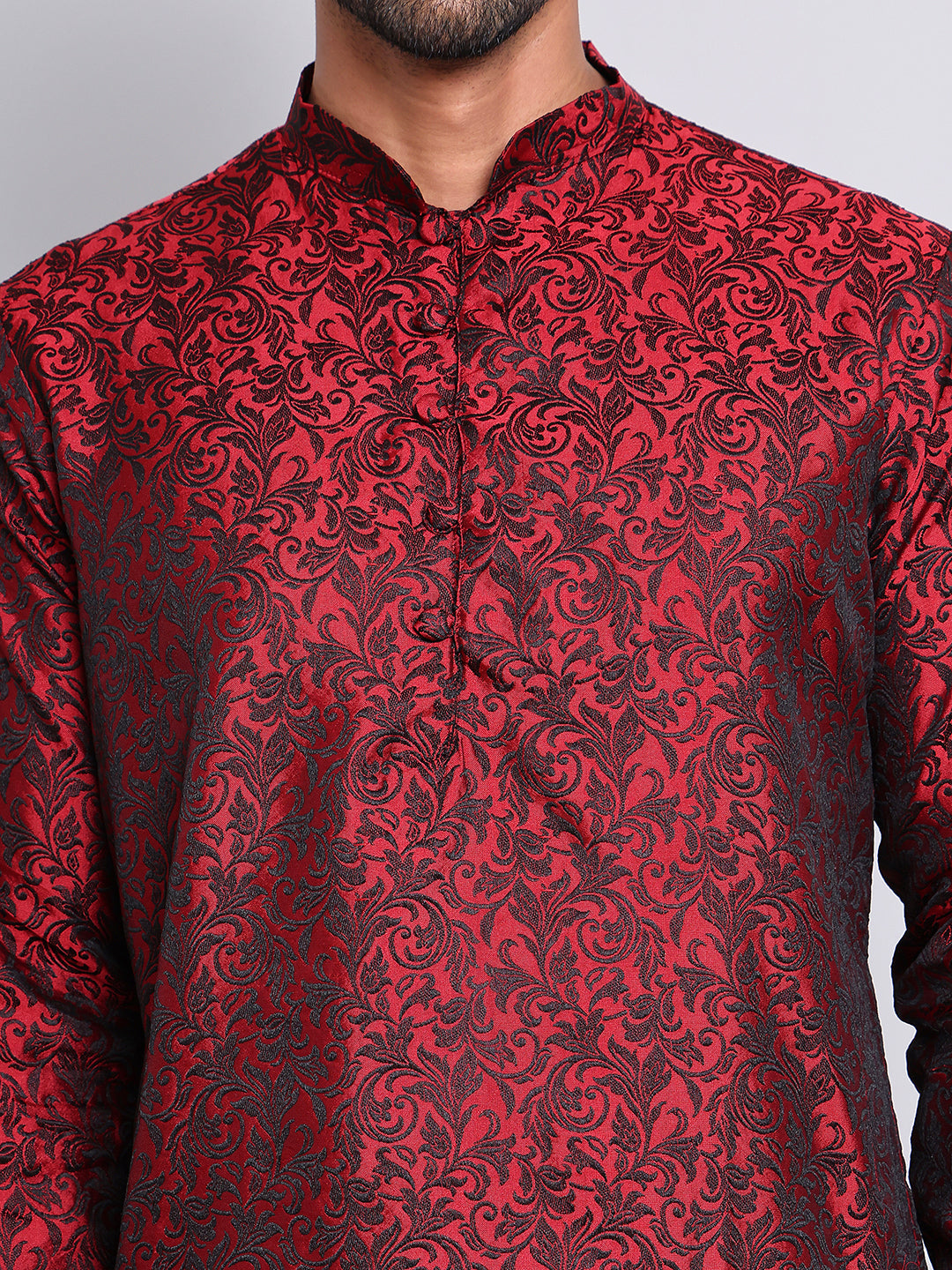 Men's Jacquard Kurta Payjama Sets ( NJOKP B-P 517Maroon )