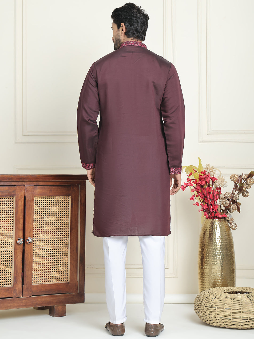 Embroidered Straight Kurta Pyjama Set For Men ( JOKP P 5180 Purple )