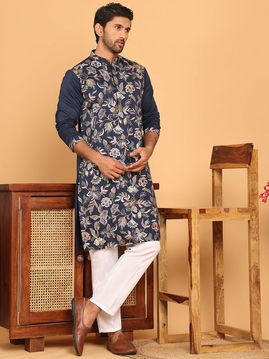 Embroidered Straight Kurta Set For Men ( JOKP P 5181 Navy )