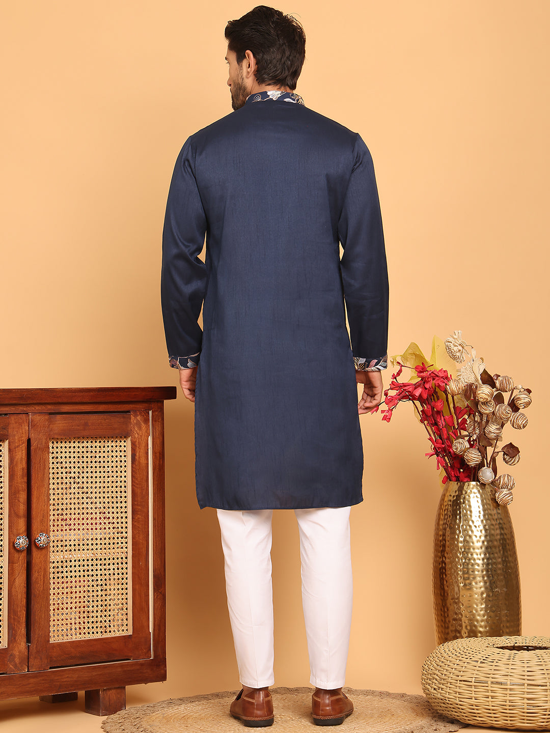 Embroidered Straight Kurta Set For Men ( JOKP P 5181 Navy )