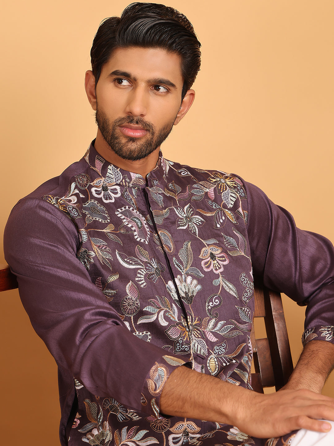 Embroidered Straight Kurta Set For Men ( JOKP P 5181 Purple )