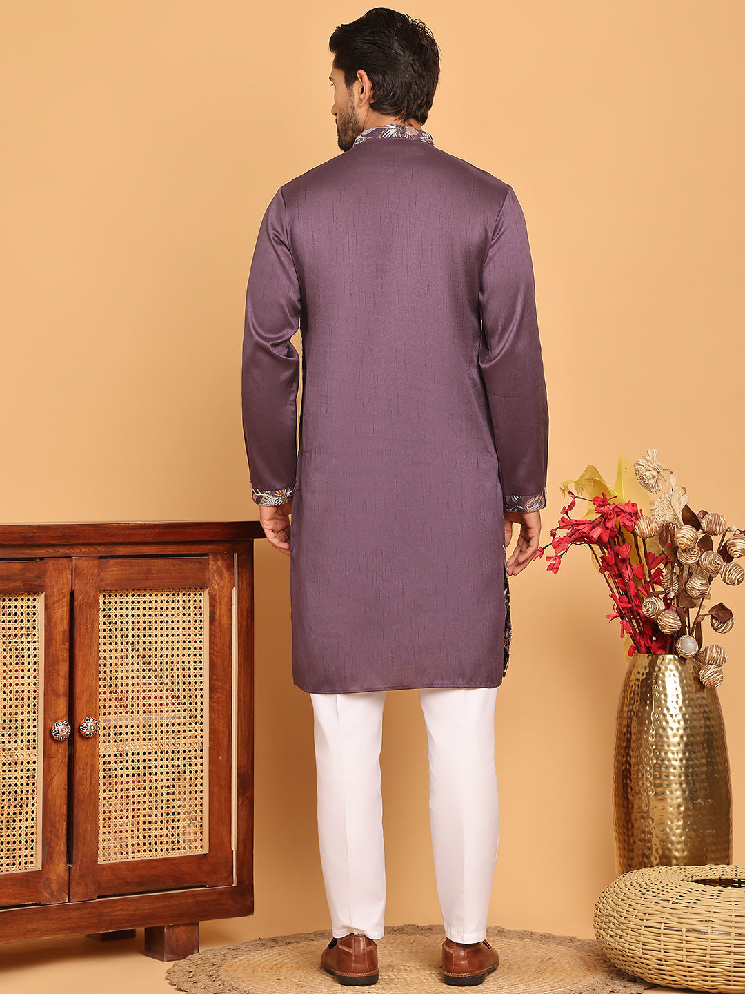 Embroidered Straight Kurta Set For Men ( JOKP P 5181 Purple )