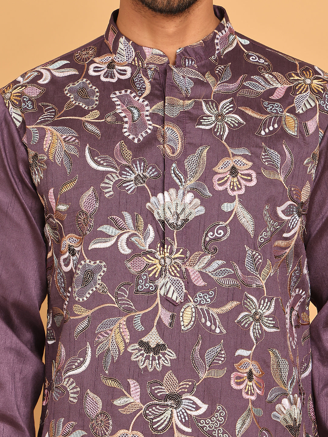 Embroidered Straight Kurta Set For Men ( JOKP P 5181 Purple )