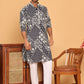 Floral Embroidery Silk Blend Kurta Pyjama for Men ( JOKP P 5182 Navy )