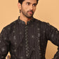 Men's Sequins Embroidered Kurta With Pyjama ( JOKP P 5183 Black )