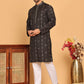 Men's Sequins Embroidered Kurta With Pyjama ( JOKP P 5183 Black )