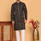 Men's Sequins Embroidered Kurta With Pyjama ( JOKP P 5183 Black )
