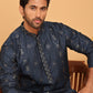 Men's Sequins Embroidered Kurta With Pyjama ( JOKP P 5183 Navy )