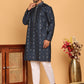 Men's Sequins Embroidered Kurta With Pyjama ( JOKP P 5183 Navy )