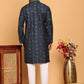 Men's Sequins Embroidered Kurta With Pyjama ( JOKP P 5183 Navy )