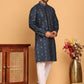 Men's Sequins Embroidered Kurta With Pyjama ( JOKP P 5183 Navy )