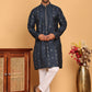 Men's Sequins Embroidered Kurta With Pyjama ( JOKP P 5183 Navy )