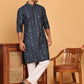 Men's Sequins Embroidered Kurta With Pyjama ( JOKP P 5183 Navy )