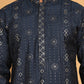Men's Sequins Embroidered Kurta With Pyjama ( JOKP P 5183 Navy )