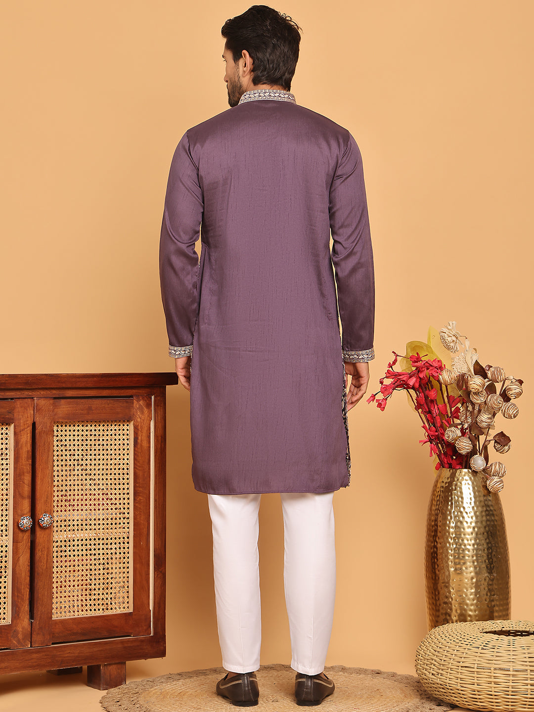 Embroidered Straight Kurta Set For Men ( JOKP P 5184 Purple )