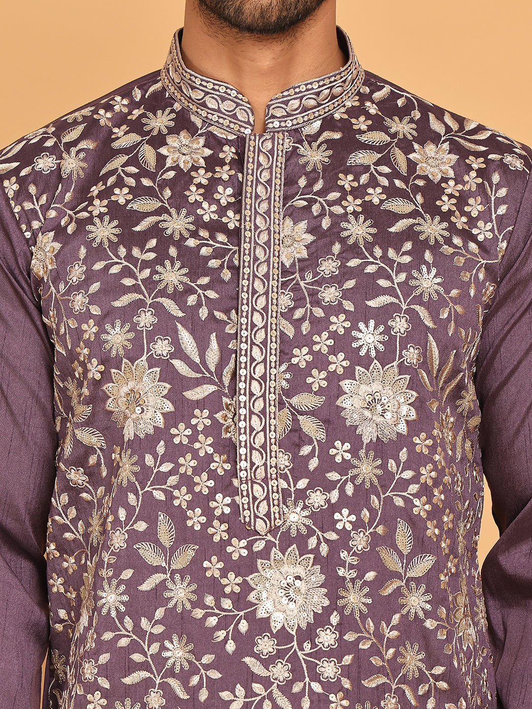 Embroidered Straight Kurta Set For Men ( JOKP P 5184 Purple )