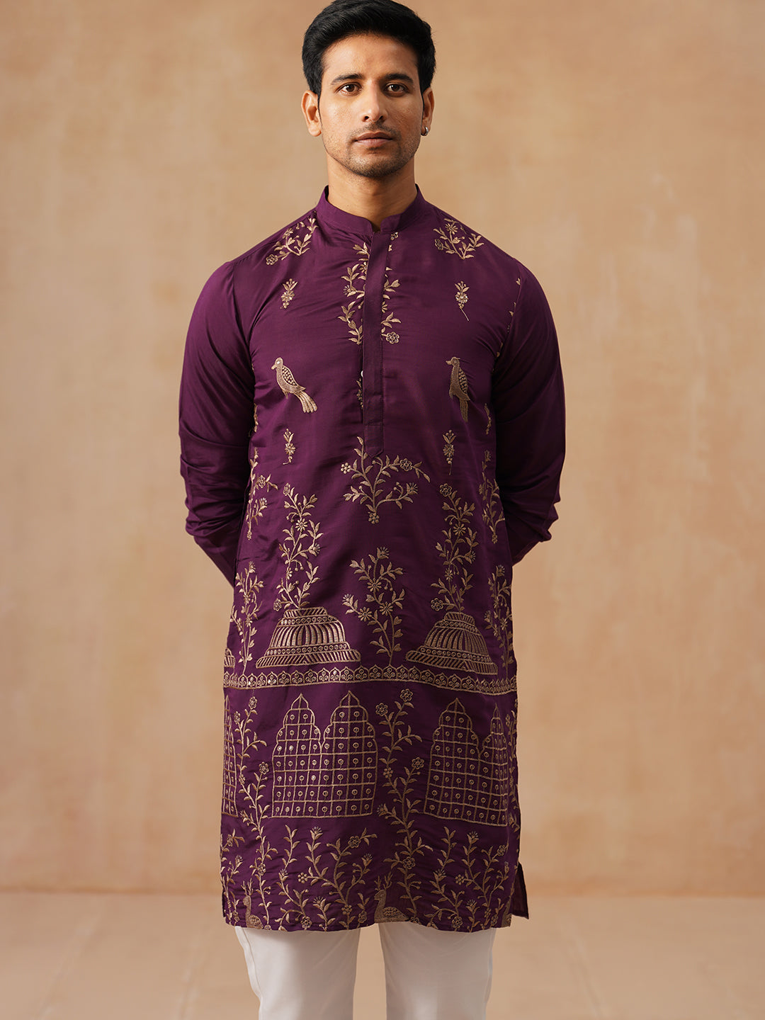 Embroidered Straight Kurta Set For Men (JOKP P 5185 Purple ) [FF] [N-4]