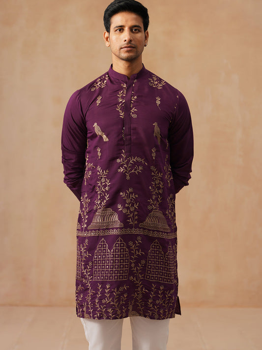 Embroidered Straight Kurta Set For Men (JOKP P 5185 Purple ) [FF] [N-4]
