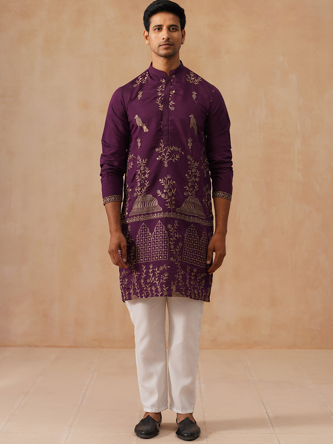 Embroidered Straight Kurta Set For Men (JOKP P 5185 Purple ) [FF] [N-4]