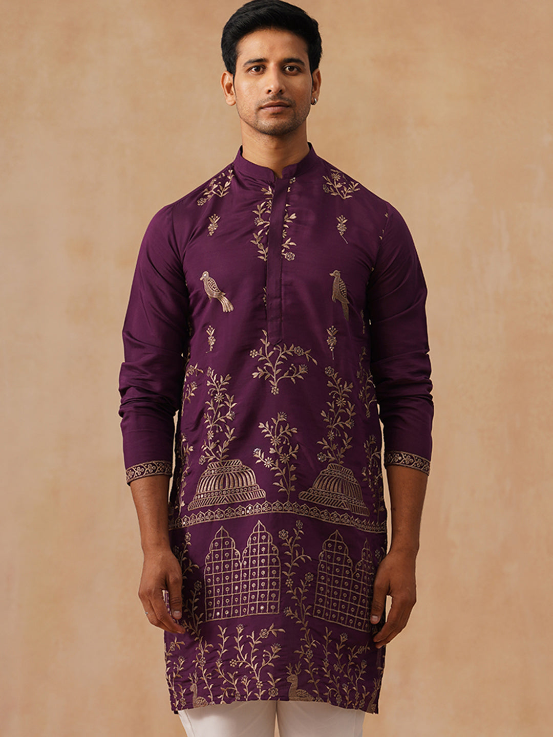 Embroidered Straight Kurta For Men (KO 5185 Purple ) [FF] [N-4]