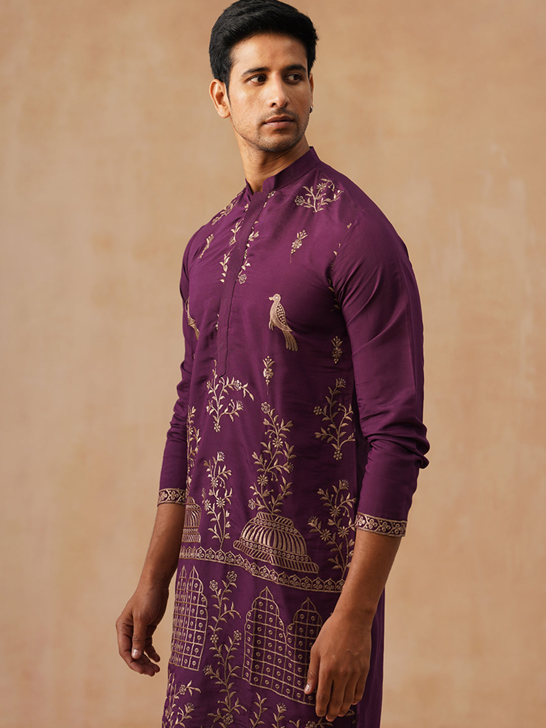 Embroidered Straight Kurta For Men (KO 5185 Purple ) [FF] [N-4]
