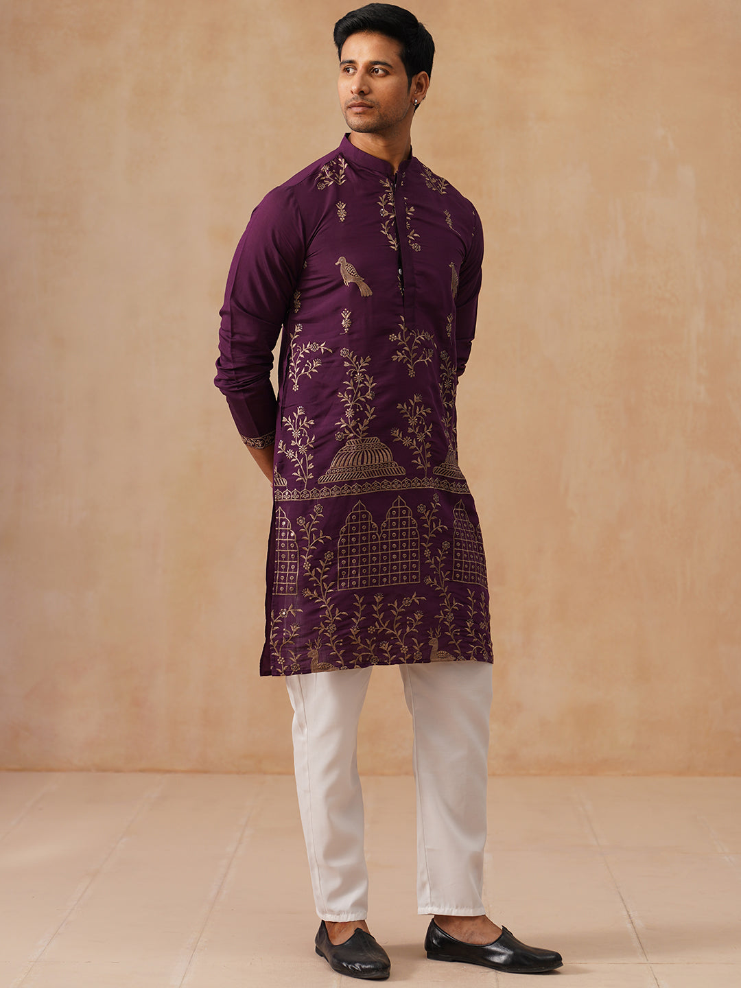 Embroidered Straight Kurta Set For Men (JOKP P 5185 Purple ) [FF] [N-4]
