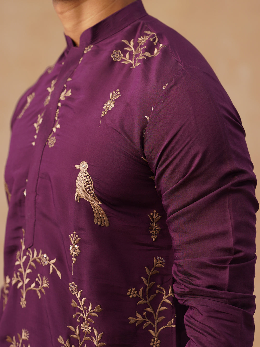 Embroidered Straight Kurta For Men (KO 5185 Purple ) [FF] [N-4]