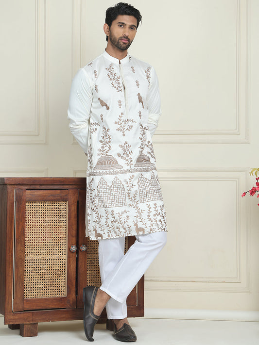Embroidered Straight Kurta Set For Men ( JOKP P 5185 White )