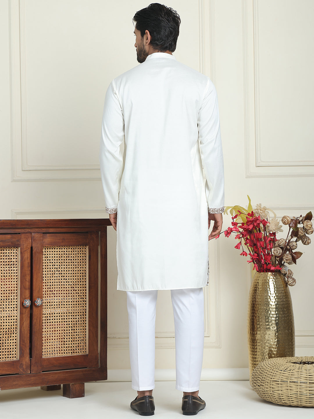 Embroidered Straight Kurta Set For Men ( JOKP P 5185 White )