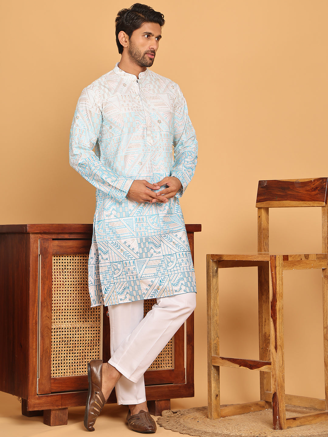 Embroidered, Ombre Design Kurta with Pyjamas ( JOKP P 5186 Sky )