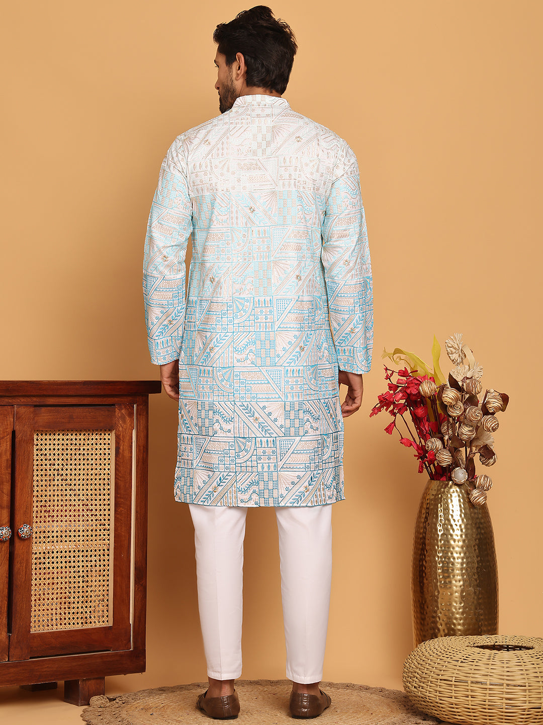Embroidered, Ombre Design Kurta with Pyjamas ( JOKP P 5186 Sky )