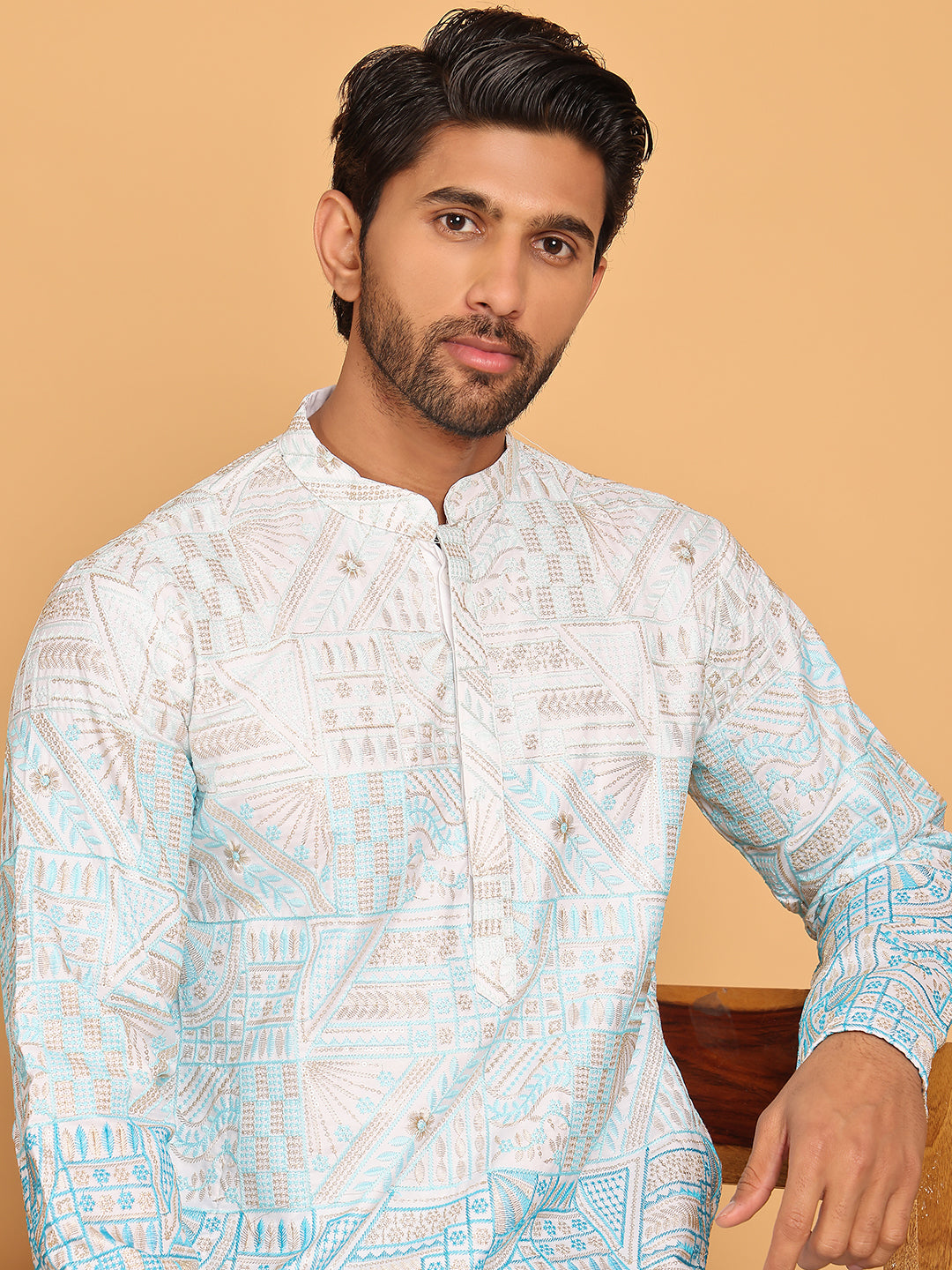 Embroidered, Ombre Design Kurta with Pyjamas ( JOKP P 5186 Sky )